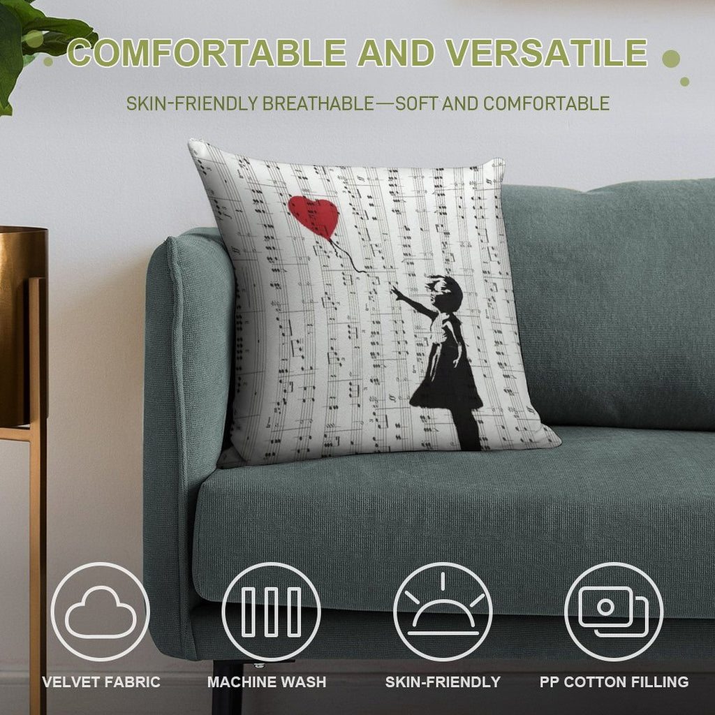 Girl With A Red Balloon by Banksy, Contemporary Street Art Soft Bedroom Essential Throw Pillow