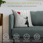 Girl With A Red Balloon by Banksy, Contemporary Street Art Soft Bedroom Essential Throw Pillow