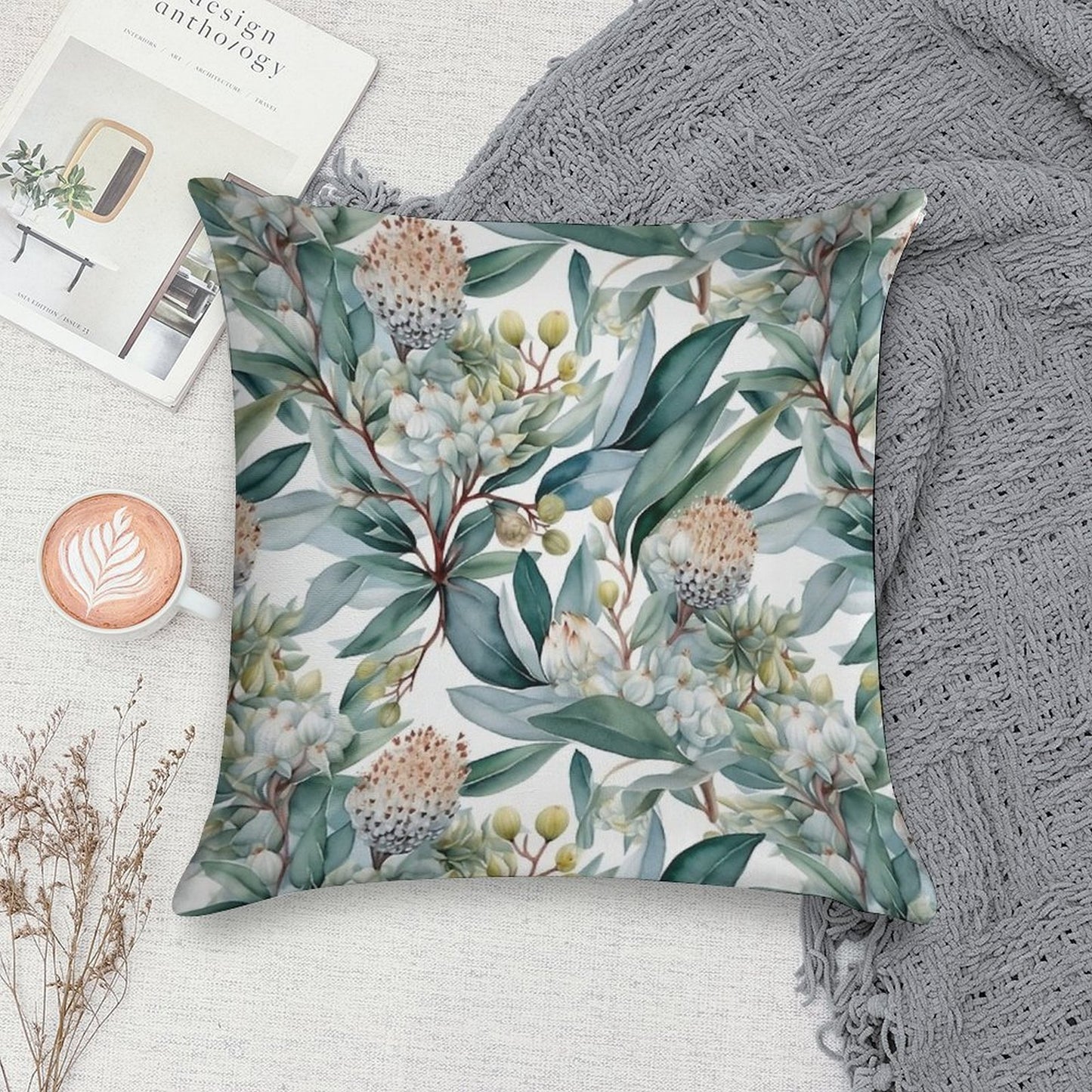 Blooming Eucalyptus Pattern 2 Soft Gift Ready Throw Pillow