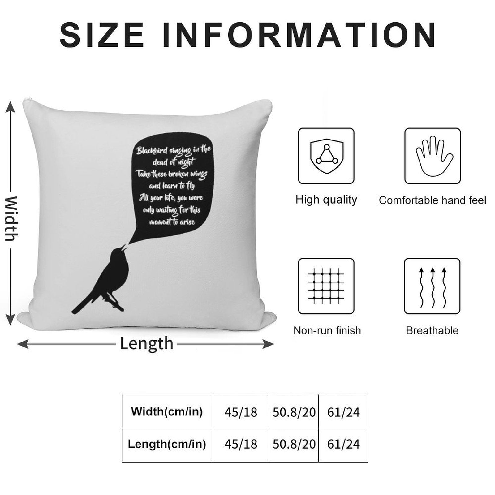 Blackbird Soft Short Plush Fabric Throw Pillow