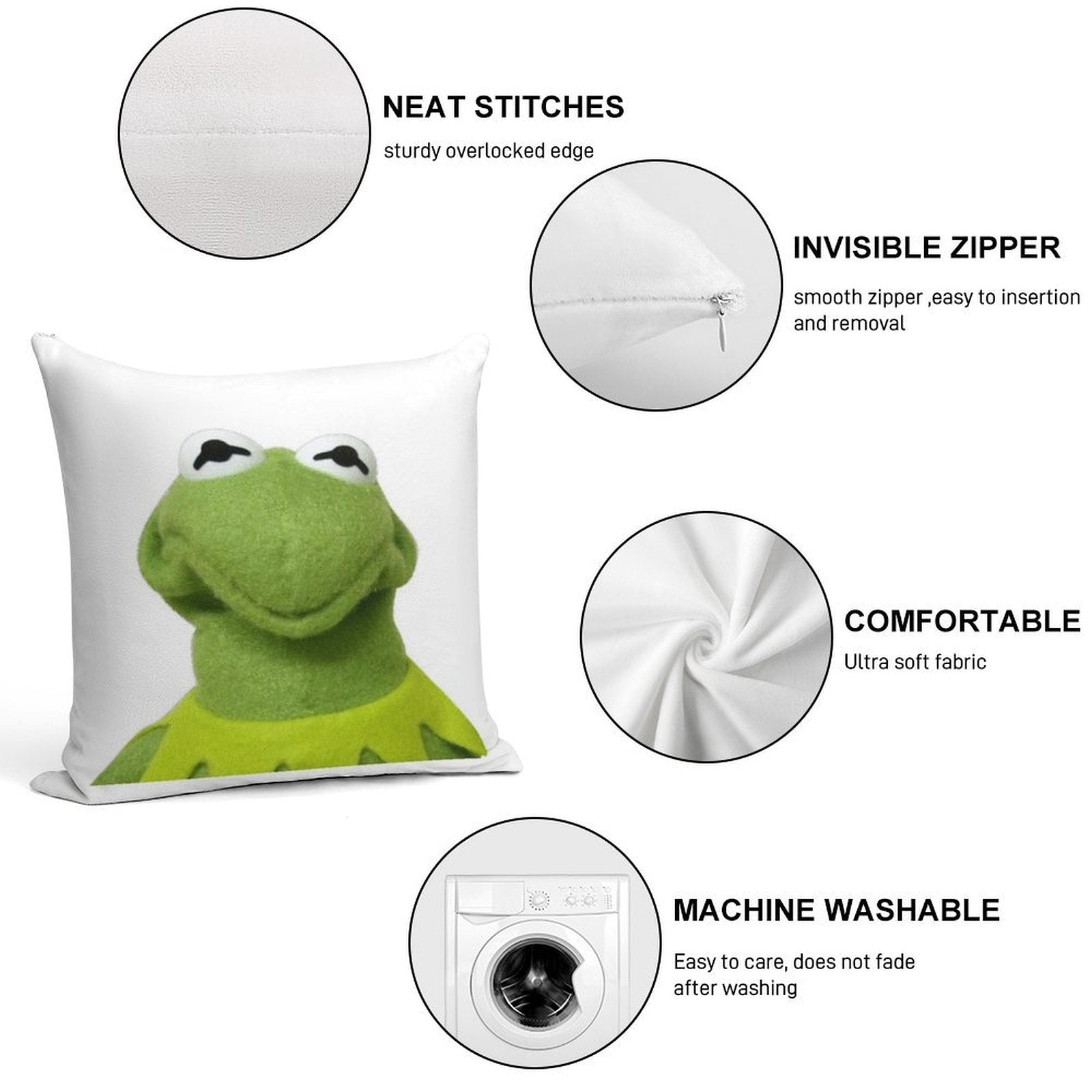 Kermit The Amphibian Soft Luxury Feel Throw Pillow