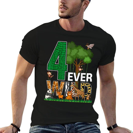 4 Ever Wild Birthday Decorations Boy Zoo 4th Birthday Party  Polyester Blend T-Shirt