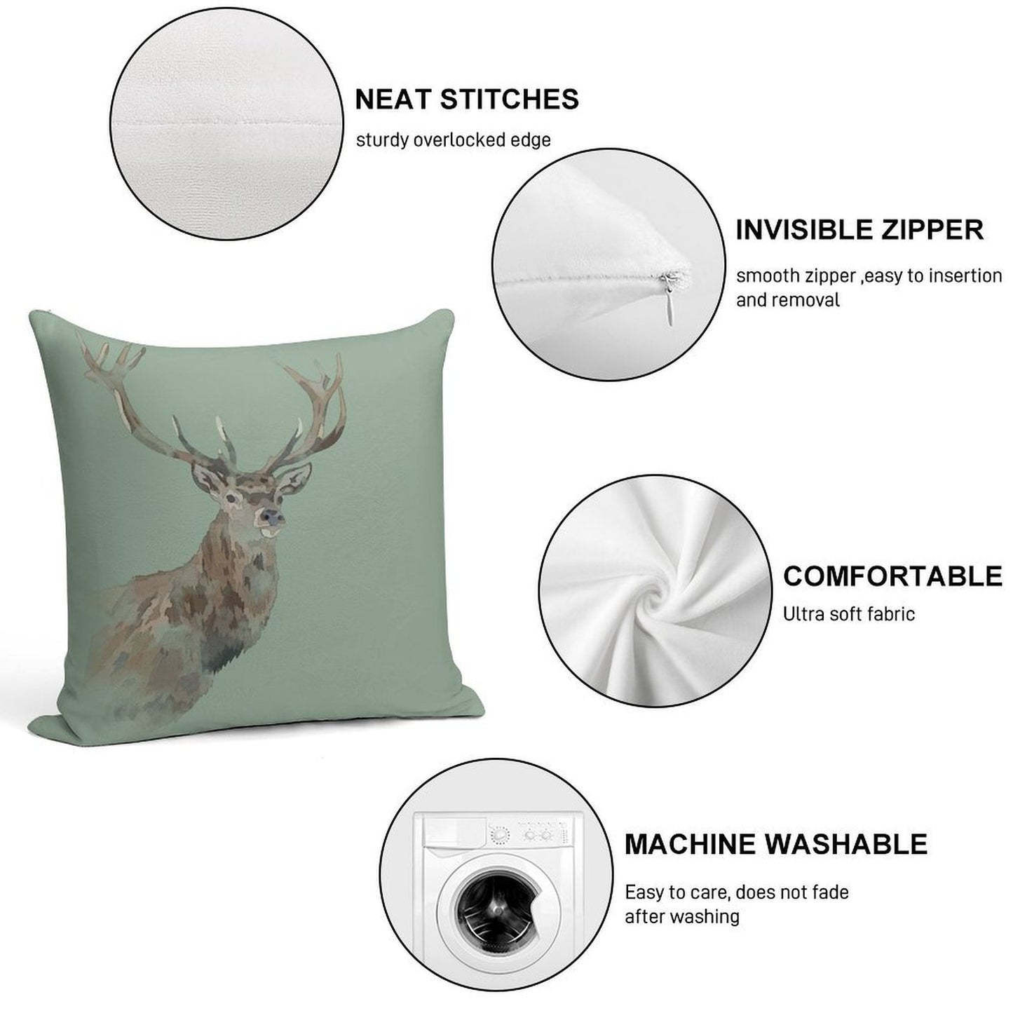 Watercolour Stag Green Soft Durable Construction Throw Pillow