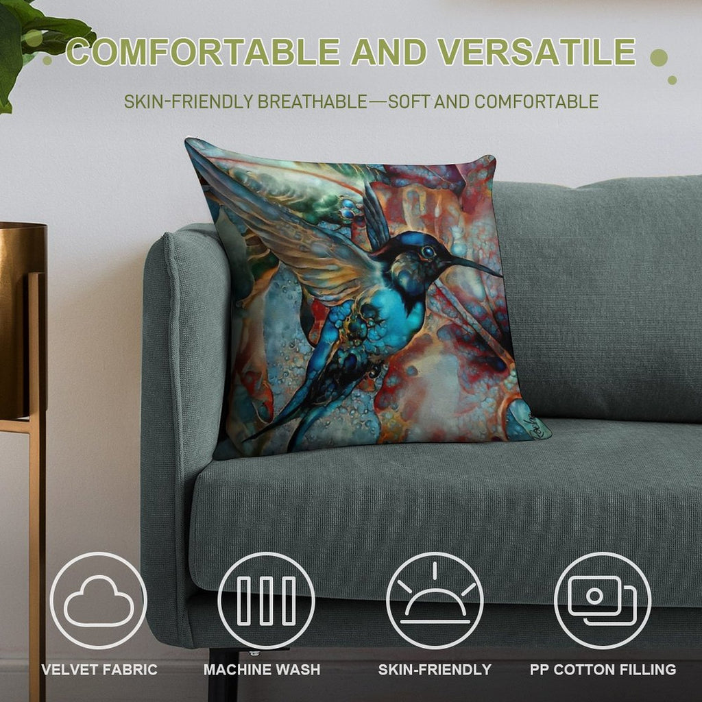 Colibri Des Vignes, Hummingbird, Colibri, Lea Roche Paintings Soft Luxury Feel Throw Pillow