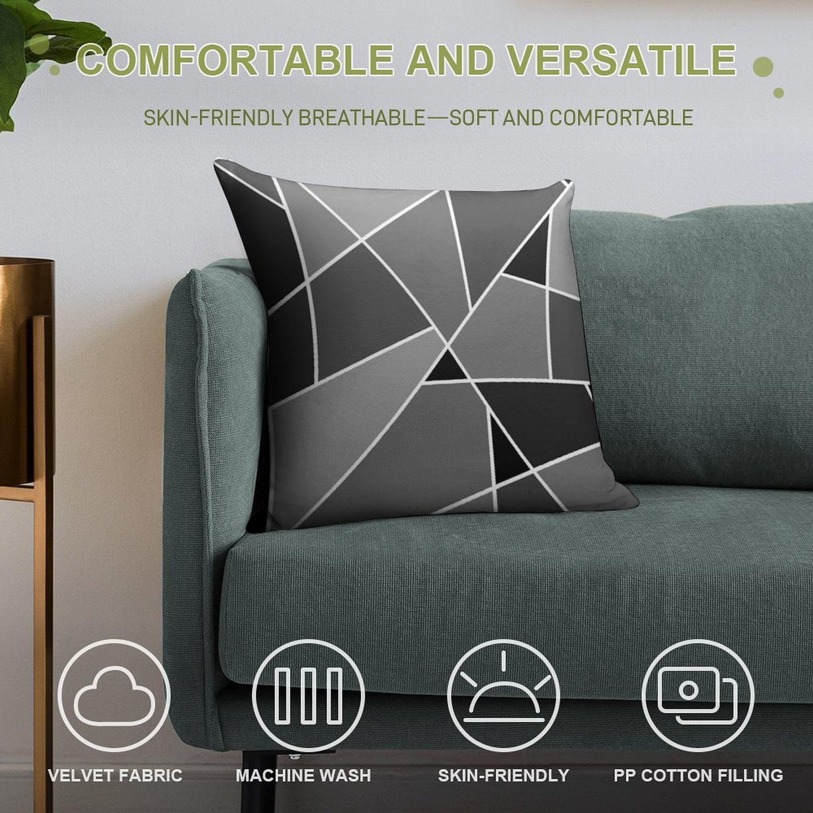 Gray Modern Geometric Pattern Soft Reinforced Edging Throw Pillow