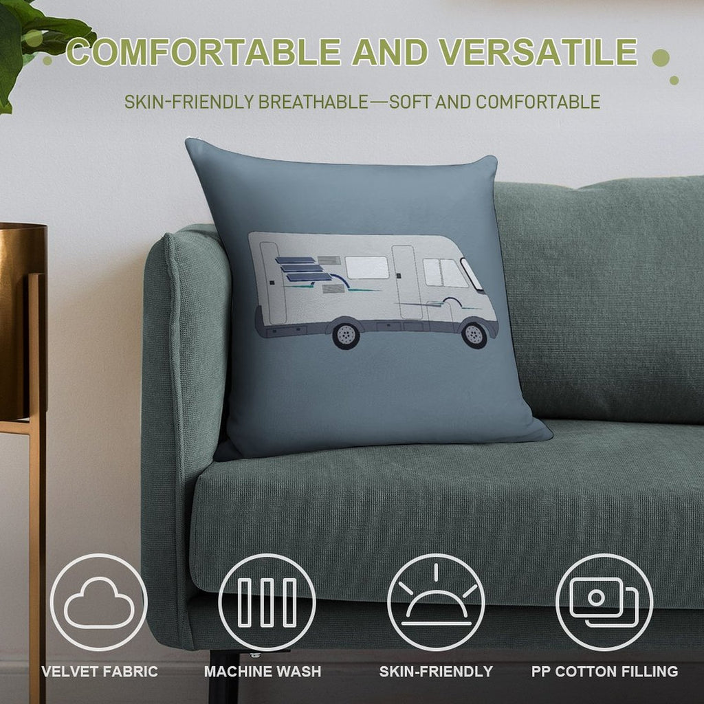 Hymer Motorhome Cartoon Graphic Soft Short Plush Fabric Throw Pillow