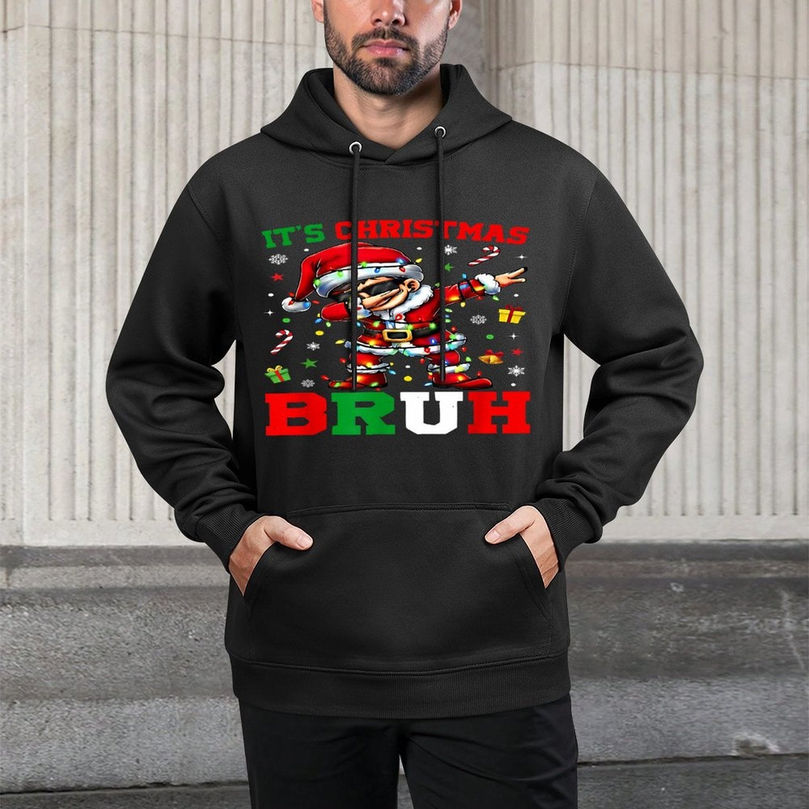 Its Christmas Bruh Dabbing Boy Kids Xmas Christmas Men Shape Retention Hoodie