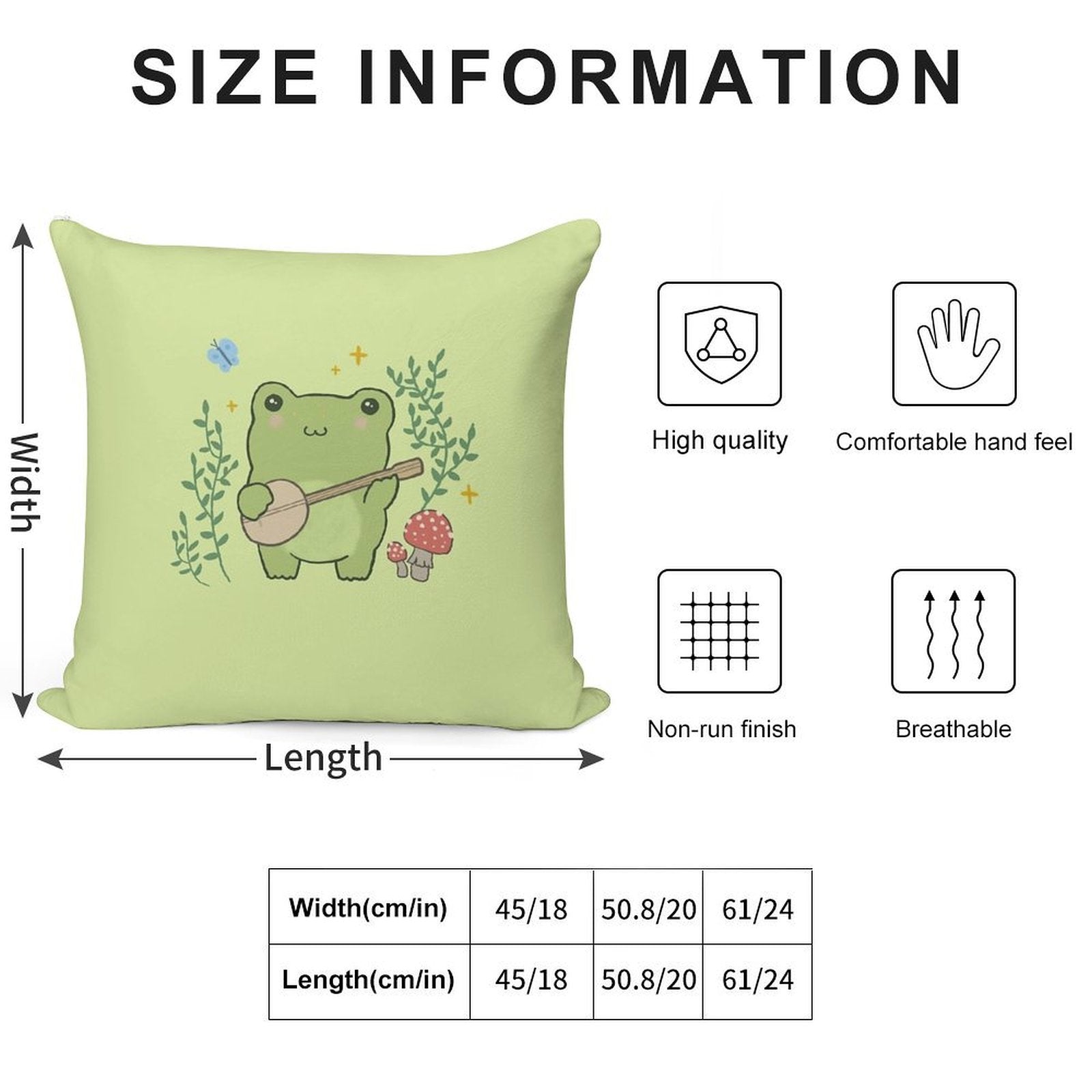 Kawaii Frog Playing Banjo Toad Cottagecore Aesthetic Mushroom And Blue Butterfly Soft Fade-Resistant Throw Pillow