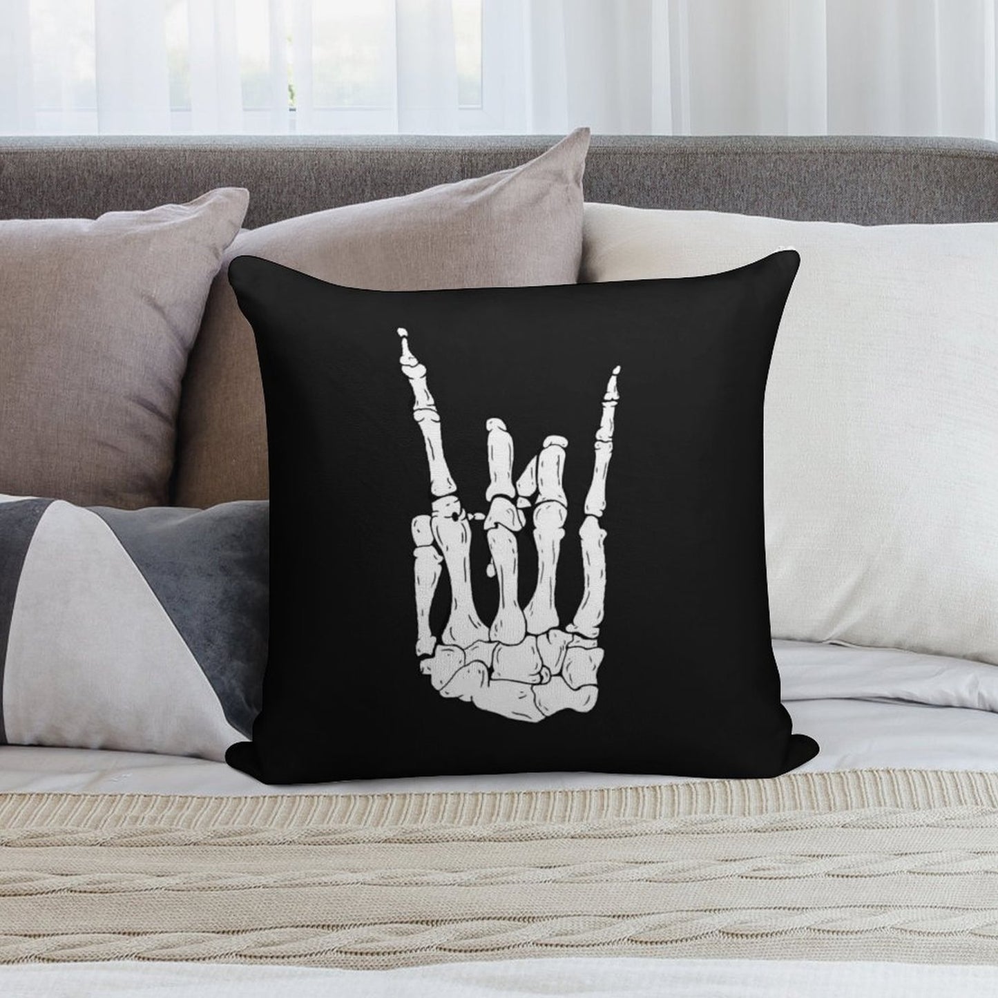 Skeleton Rocker Hand Soft Multiple Sizes Throw Pillow