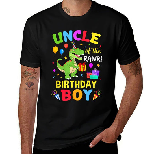 Uncle Of The Birthday Boy T-Rex Funny Dinosaur Boy Party  Fade-proof Color T-Shirt