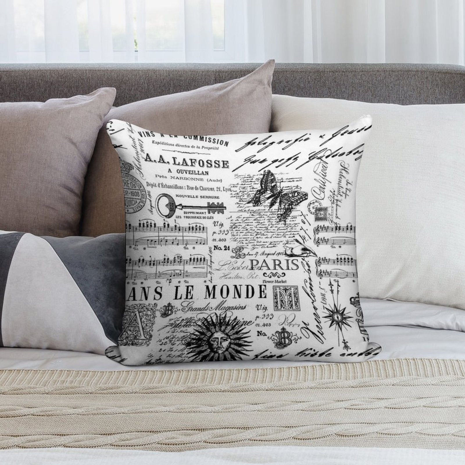 Black And White Vintage Handlettering And Ornaments Script Pattern Soft Gift Ready Throw Pillow