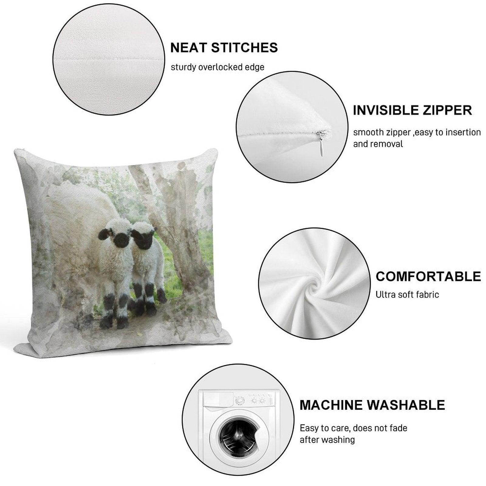 The Twins Watercolour Photograph - Valais Blacknose Lambs Soft Skin-Friendly Throw Pillow