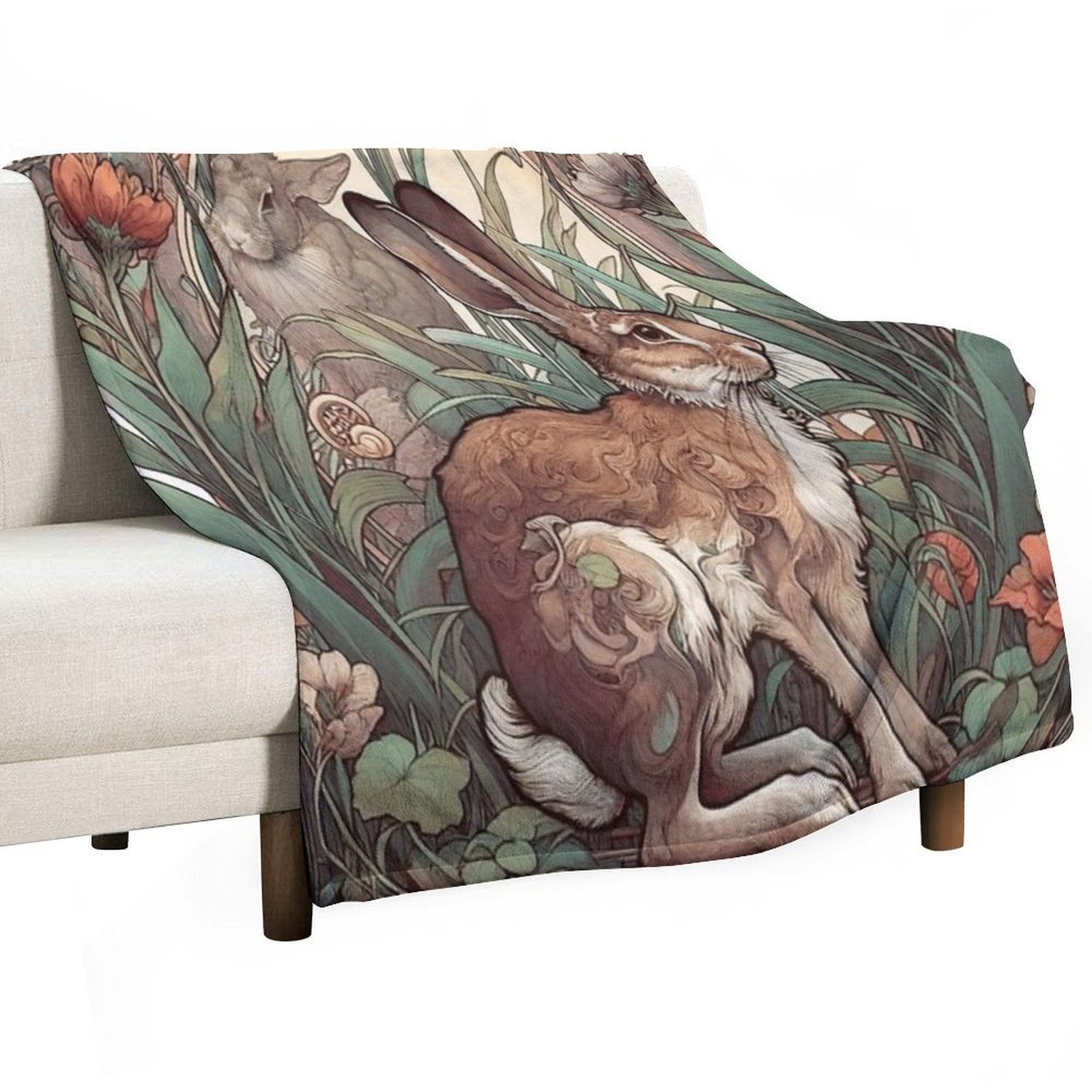 Art Nouveau Wild Hare Compact Throw Blanket