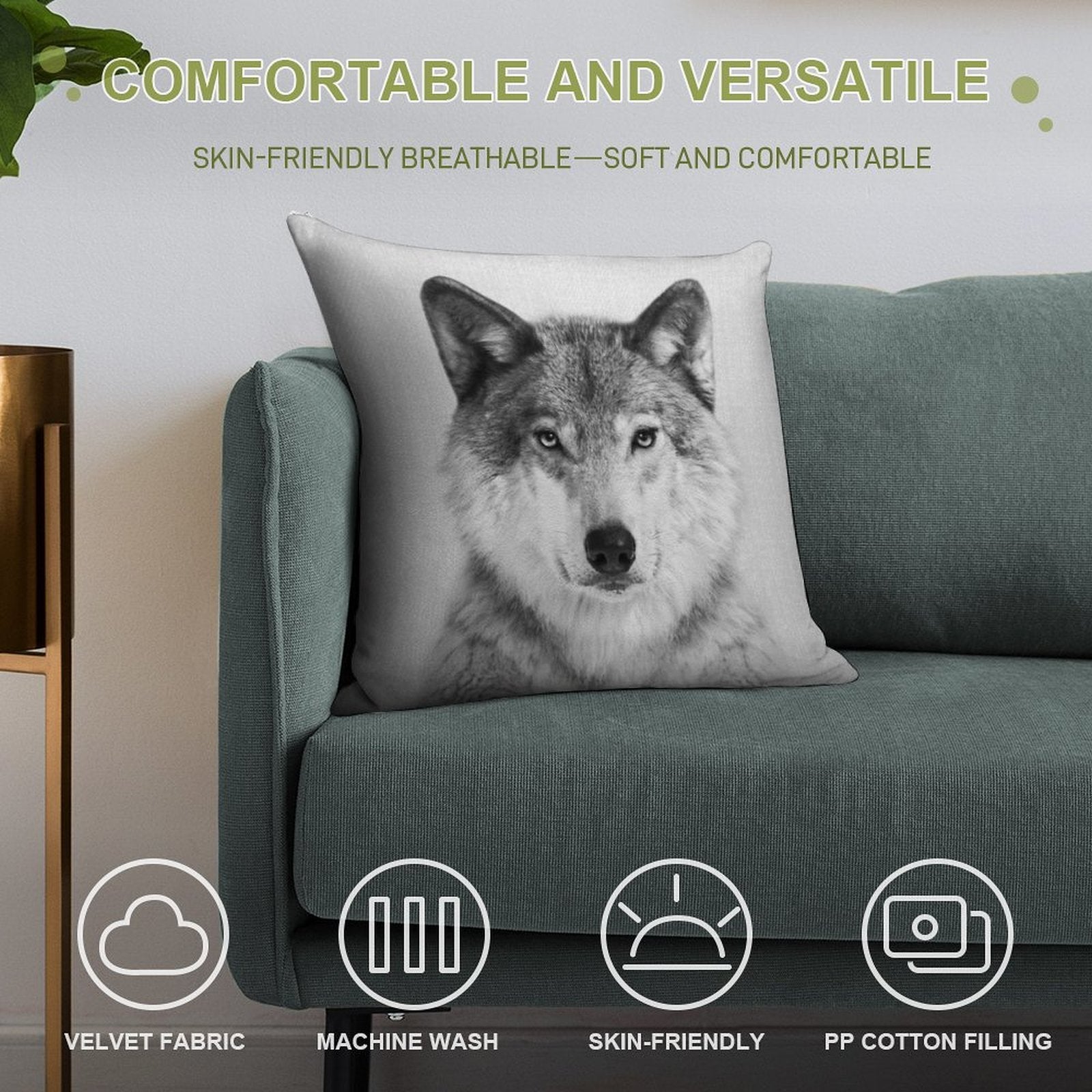 Wolf - Black & White Soft Fade-Resistant Throw Pillow