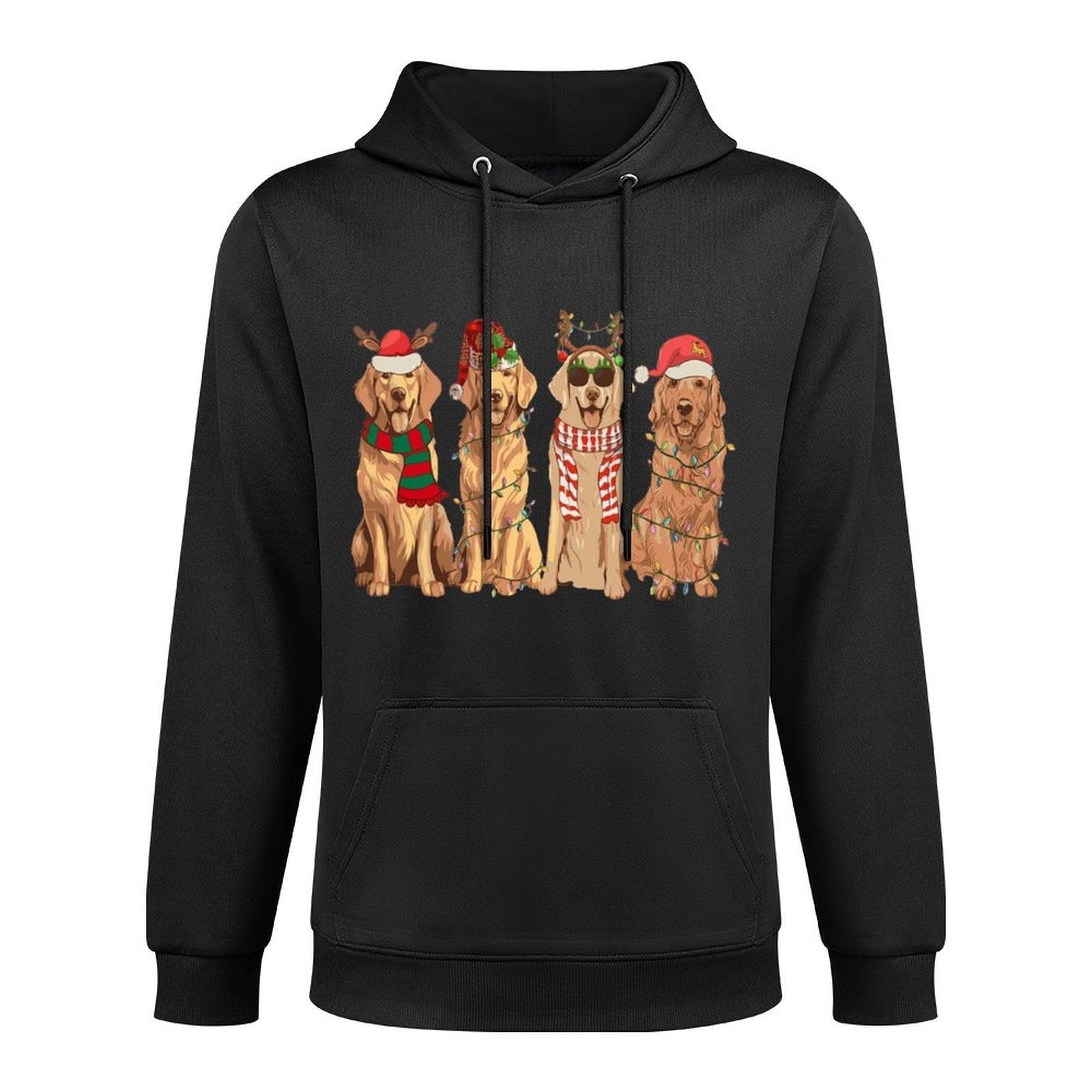 Golden Retriever Christmas Funny Lights Xmas Dogs Lovers Cotton-Polyester Blend Hoodie