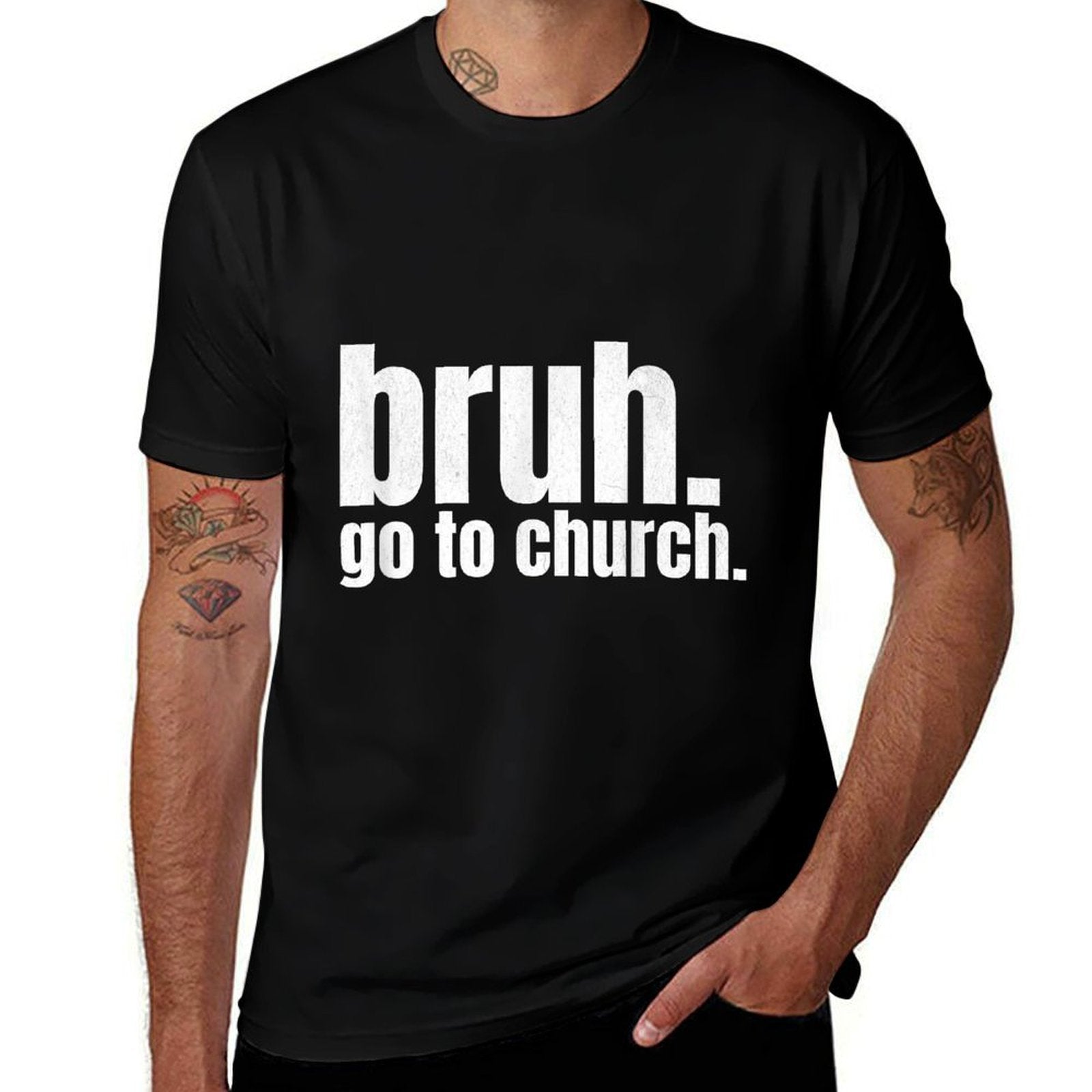 Bruh Meme Go To Church Read Your Bible God Funny Christian  Cotton T-Shirt