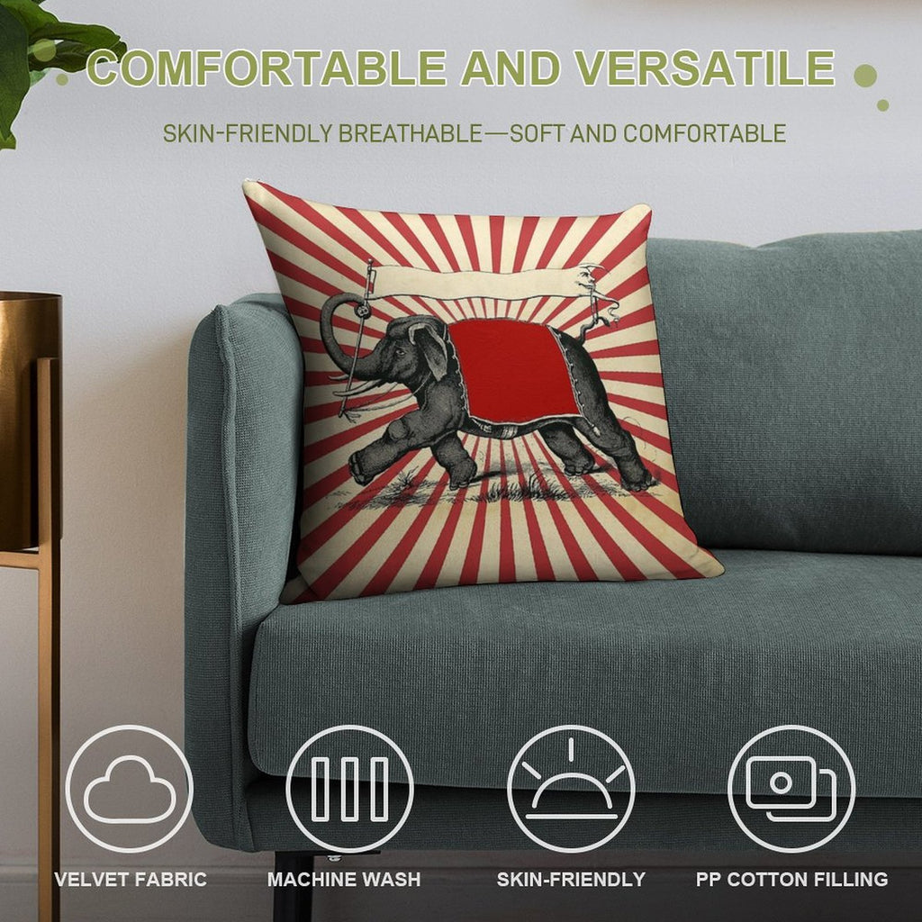 Circus Elephant Vintage Poster Pop Wall Street Art Soft Gift Ready Throw Pillow