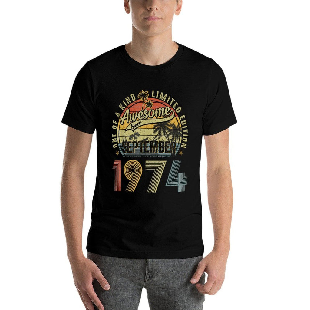 50 Years Old Vintage September 1974 Retro 50th Birthday Men  Cotton T-Shirt