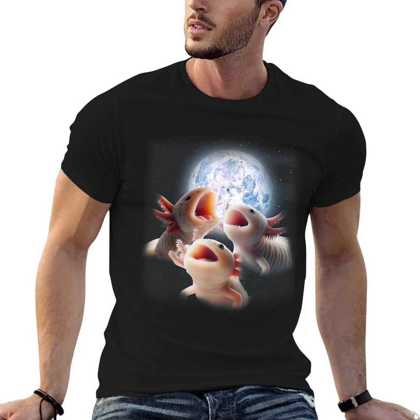 3 Axolotls Howling At The Moon Funny Axolotl Lover Kids Boy  Tagless Design T-Shirt