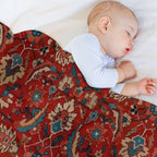 Vintage Persian Rug Pattern in Red And Blue Sustainable Throw Blanket