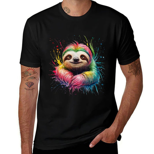 Sloth Men Woman Colorful Watercolor Sloth  Heathered Texture T-Shirt