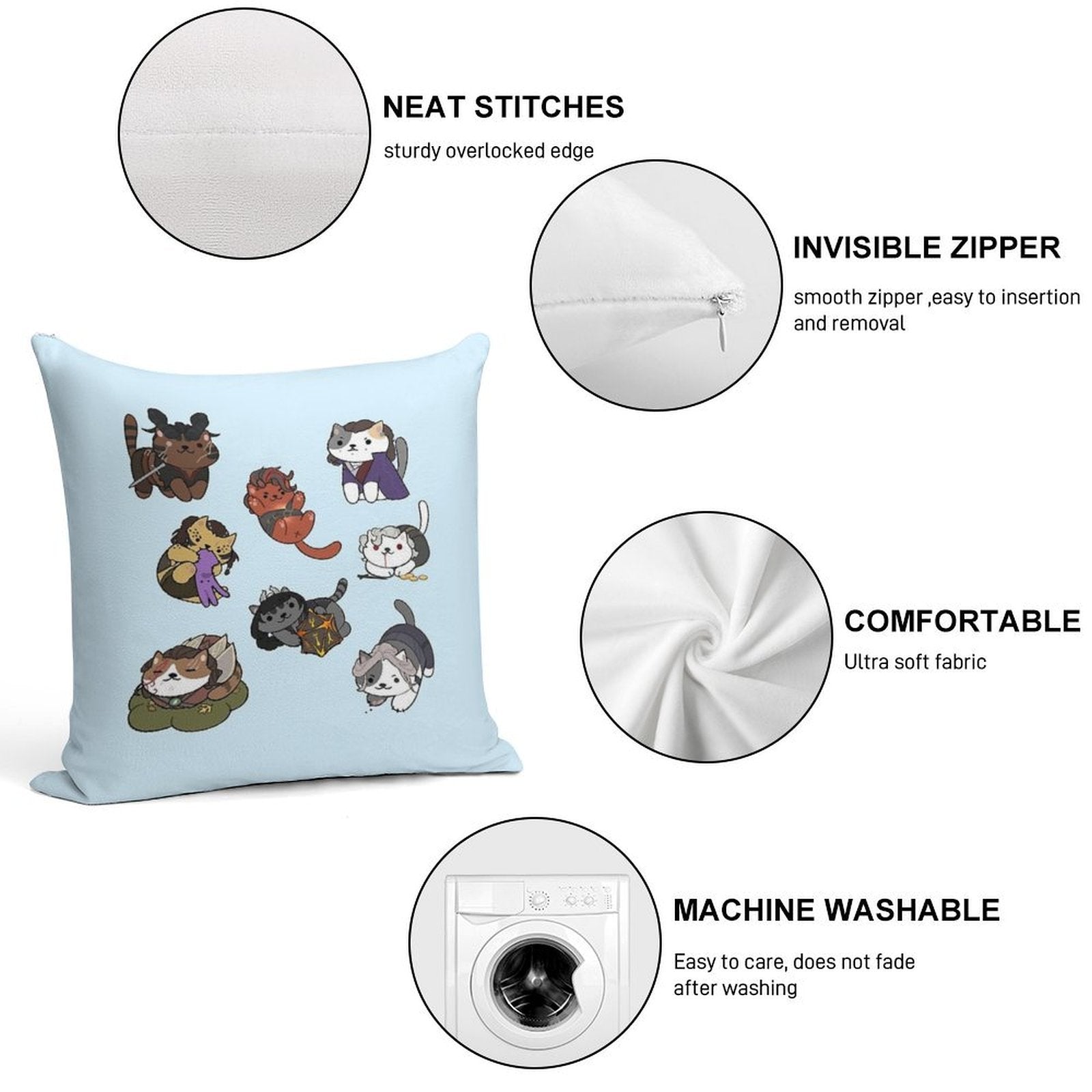 Cat Companions  Baldurs Gate 3  Bg3 Soft Home Decor Throw Pillow