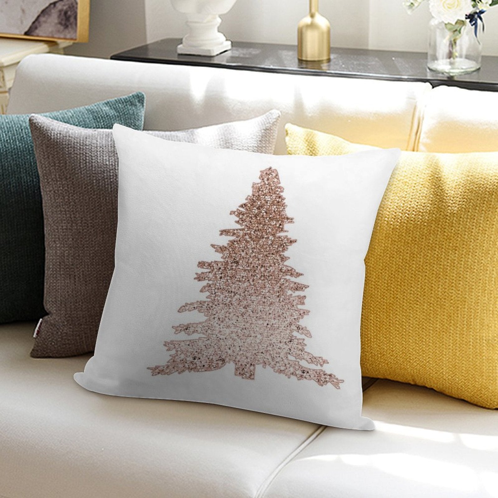 Sparkling Rose Gold Christmas Tree Soft Ultra-Soft Texture Throw Pillow