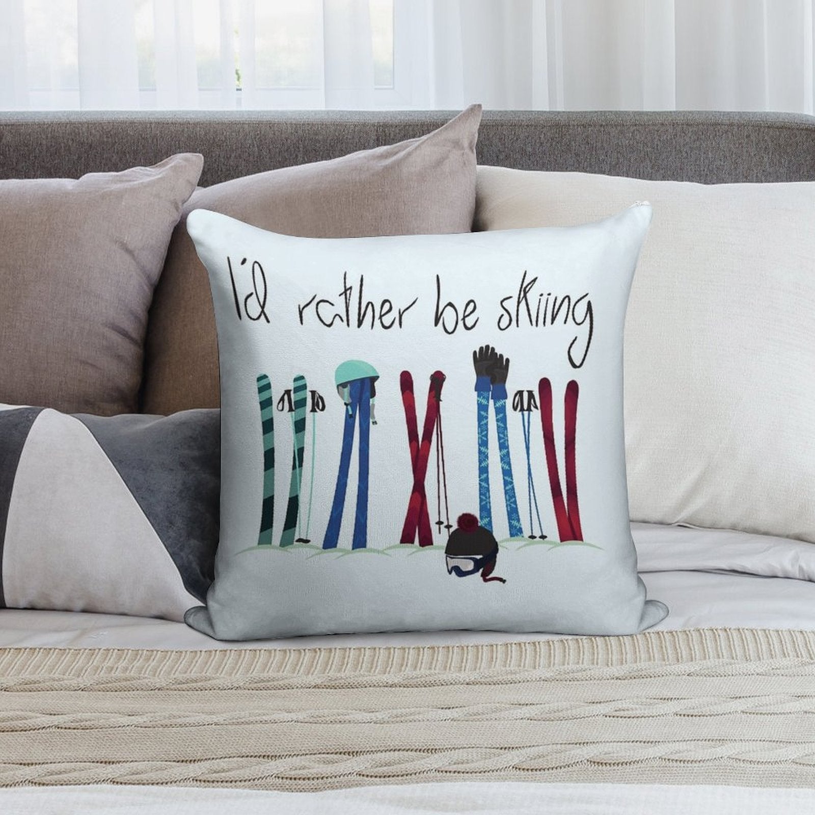 I'd Rather Be Skiing Soft Decorative Cover Throw Pillow