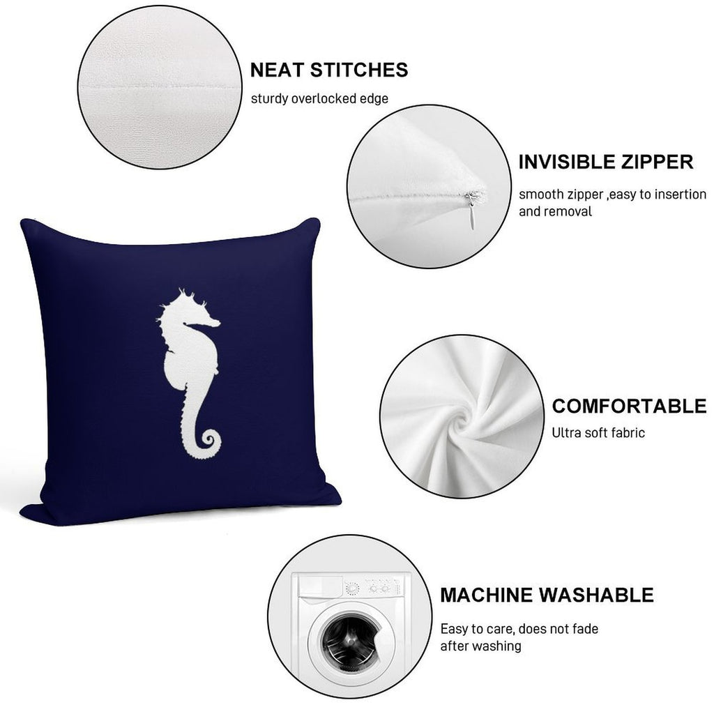 White Seahorse On Navy Blue Soft Easy Maintenance Throw Pillow