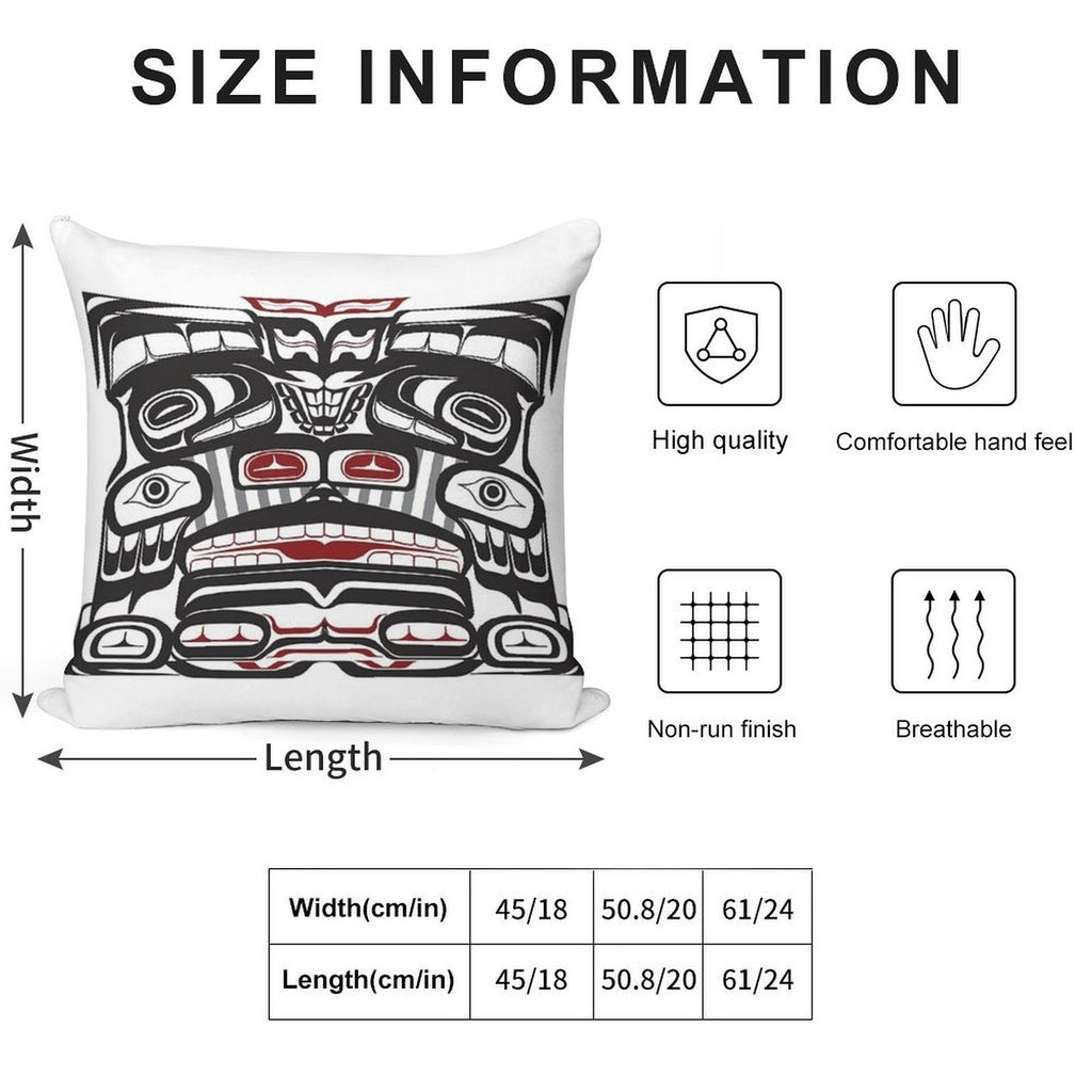 Thunderbird Bear Orca Totem Pole, Coastal Salish Haida Pacific North West Formline Design Native American Soft Fade-Resistant Throw Pillow