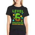 Level 6 Unlocked Awesome Since 2019 Pixel Birthday 6th  Graphic-printed T-Shirt