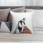 Banksy Sweep It Under The Rug! Soft Reinforced Edging Throw Pillow