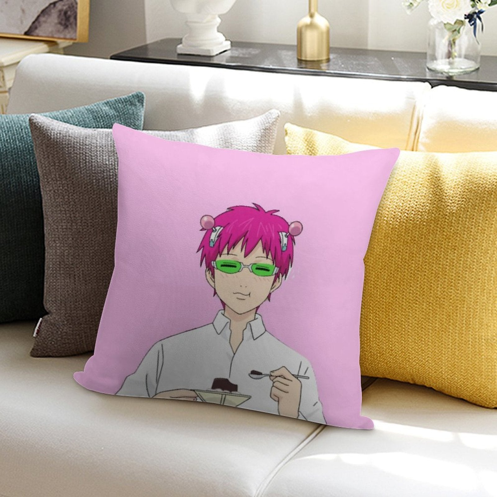 Kusuo And His Coffee Jelly Soft Shrink-Resistant Throw Pillow