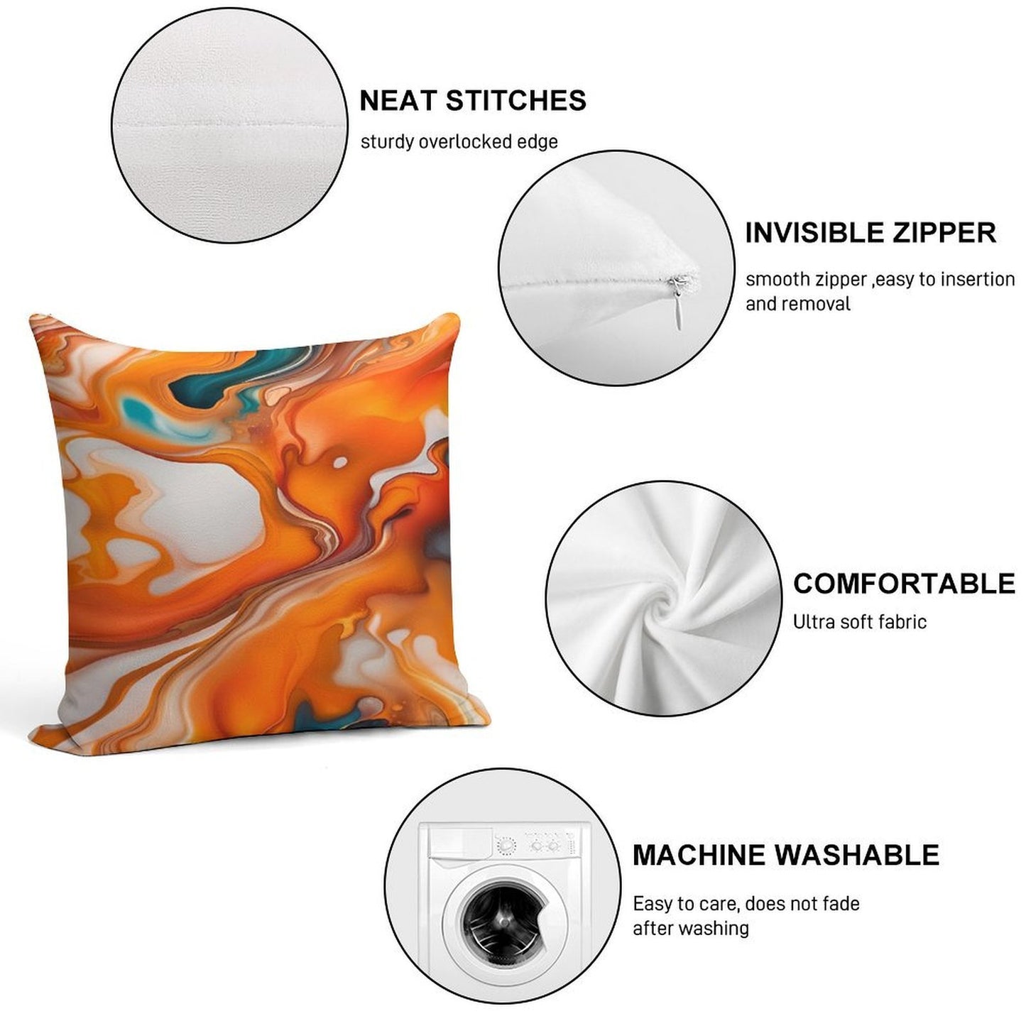 Translucent Burnt Orange & White Abstract Soft Shrink-Resistant Throw Pillow