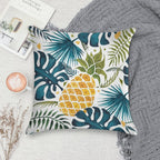 Golden Pineapple on Palm Leaves Foliage Soft Washable Throw Pillow