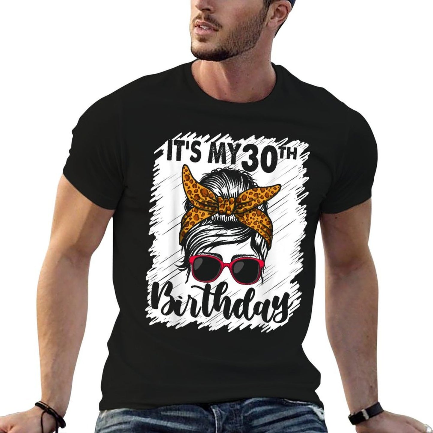 30 Years Old Messy Bun Leopard It's My 30th Birthday  Lightweight T-Shirt
