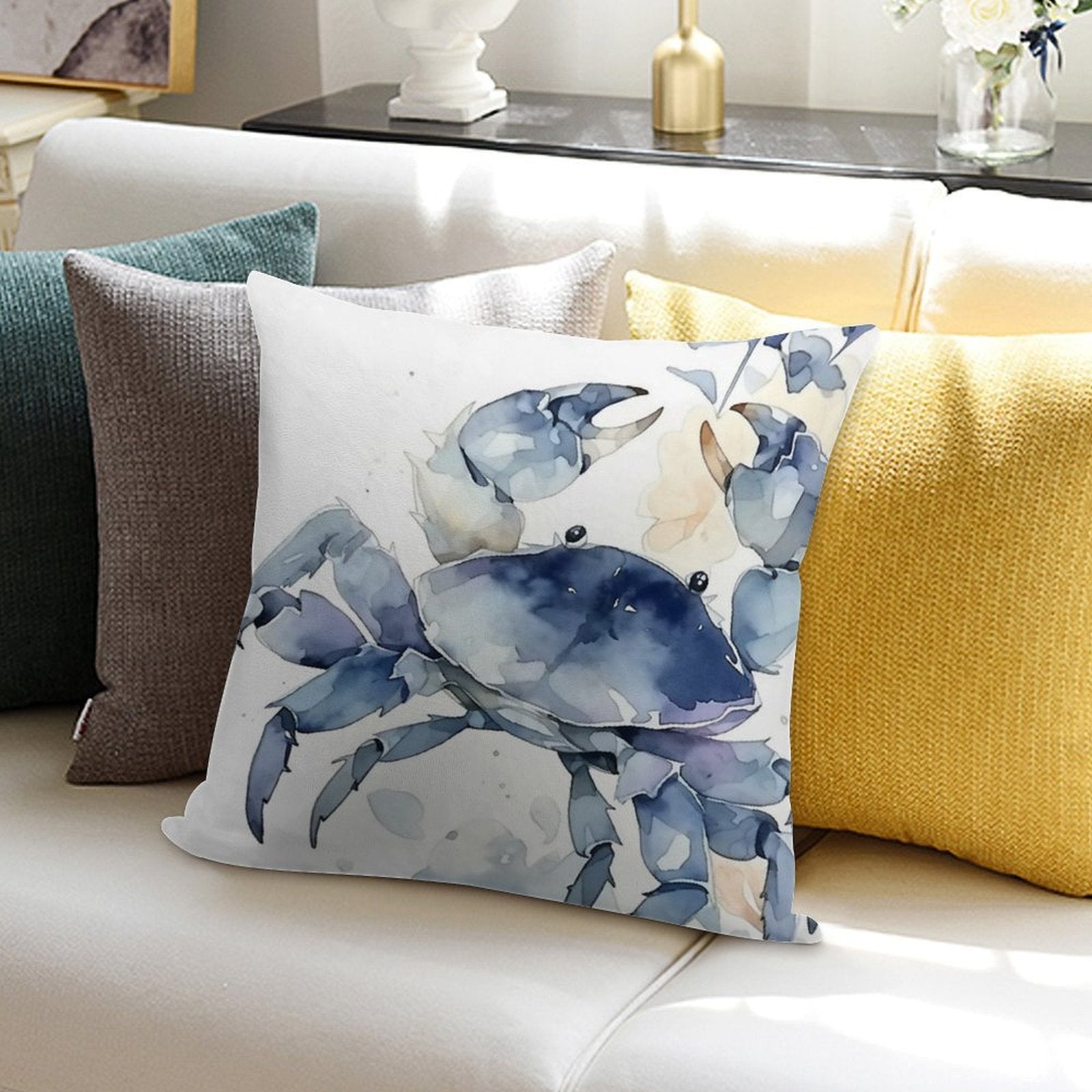 Blue Crab Beach House Coastal Nautical Delight Soft Warmth Comfort Throw Pillow