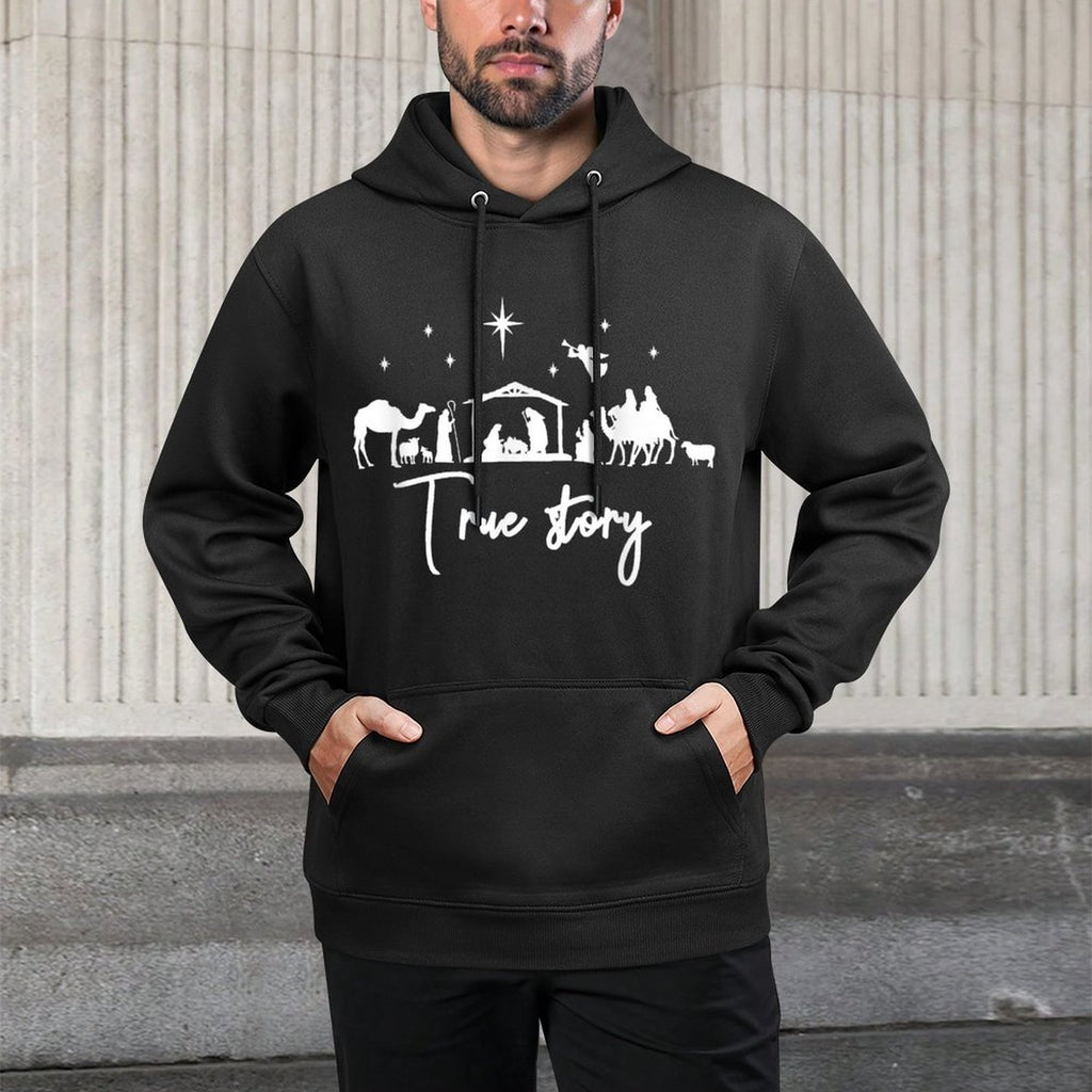 True Story Nativity Christmas Baby Jesus Manger Catholic Moisture-Wicking Hoodie