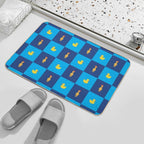 Rubber Chicken And Rubber Duck Blue Checkers Pattern  Dirt-Trapping Bath Mat