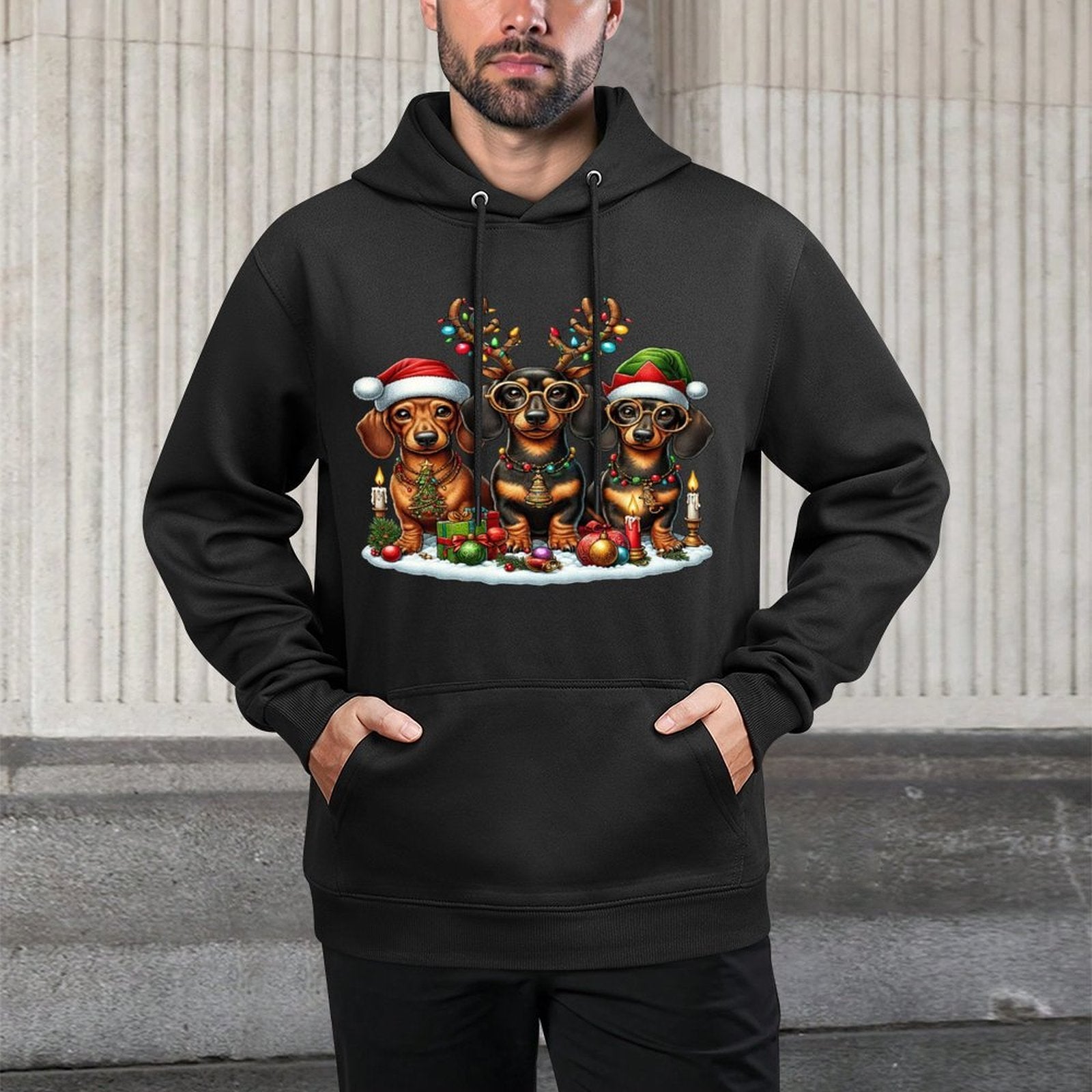 Cute Santa Reindeer Elf Dachshund Christmas Womens Mens Kids Pilling-Resistant Hoodie