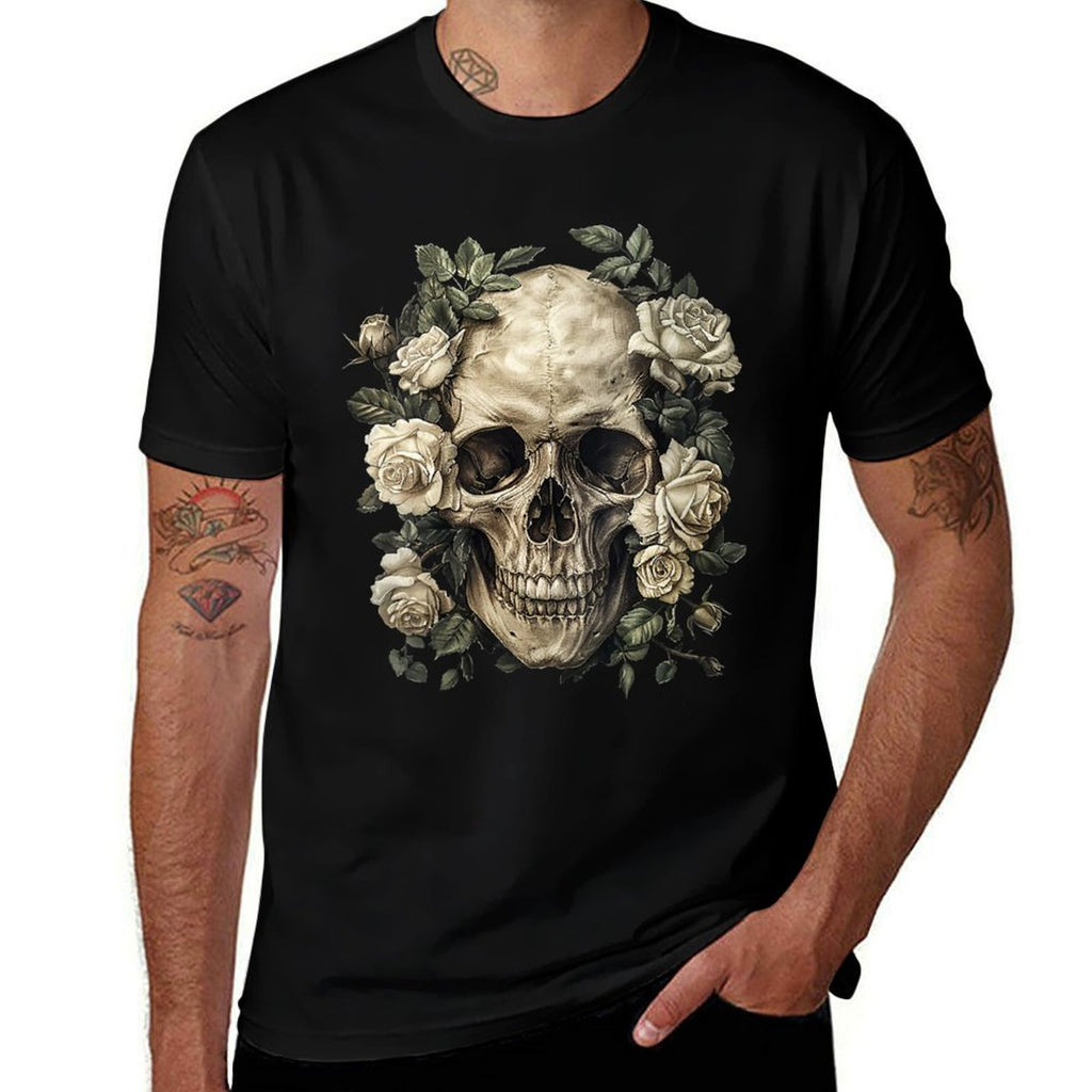 Womens Skull Roses  Tagless Design T-Shirt
