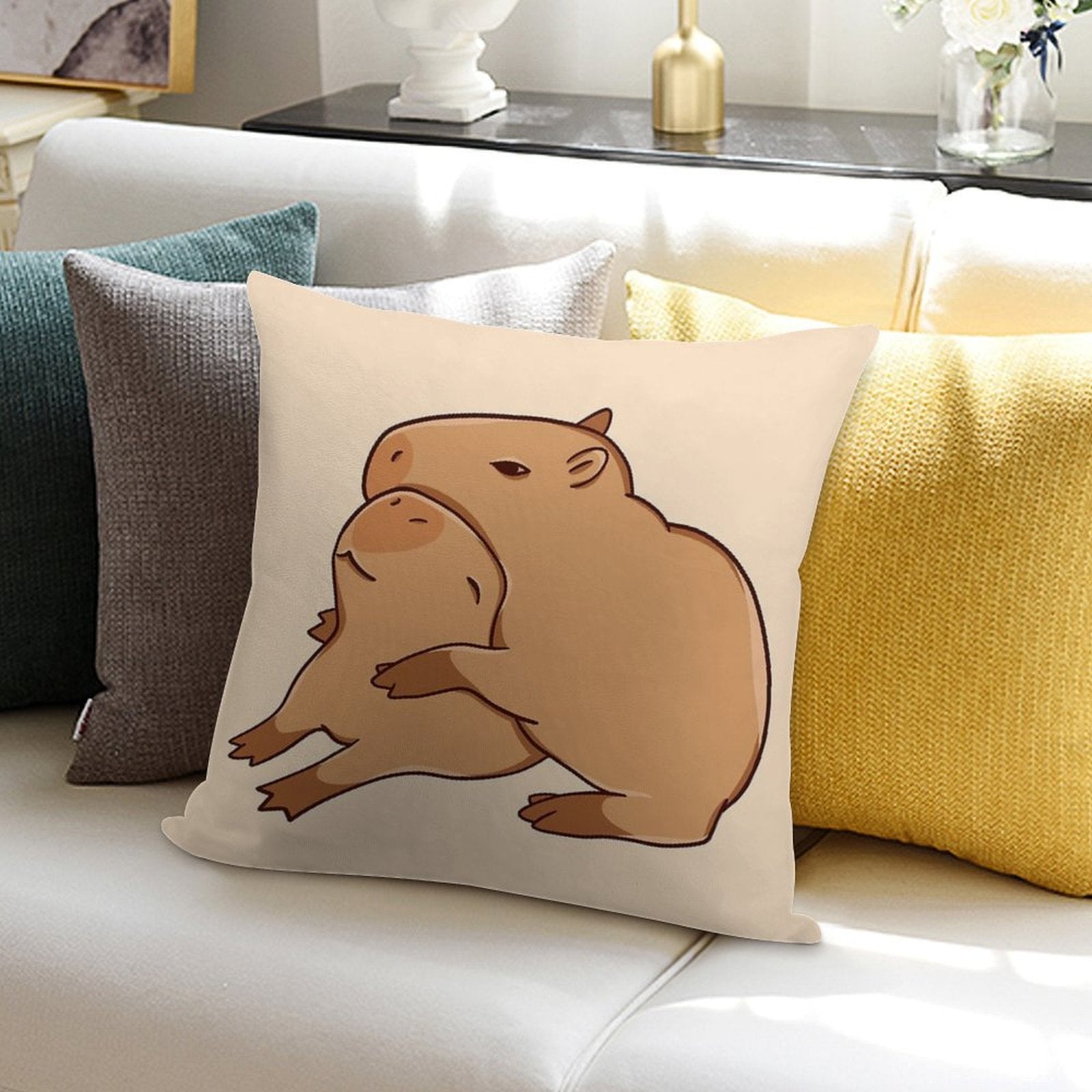Hugging Capybaras Soft Easy Maintenance Throw Pillow