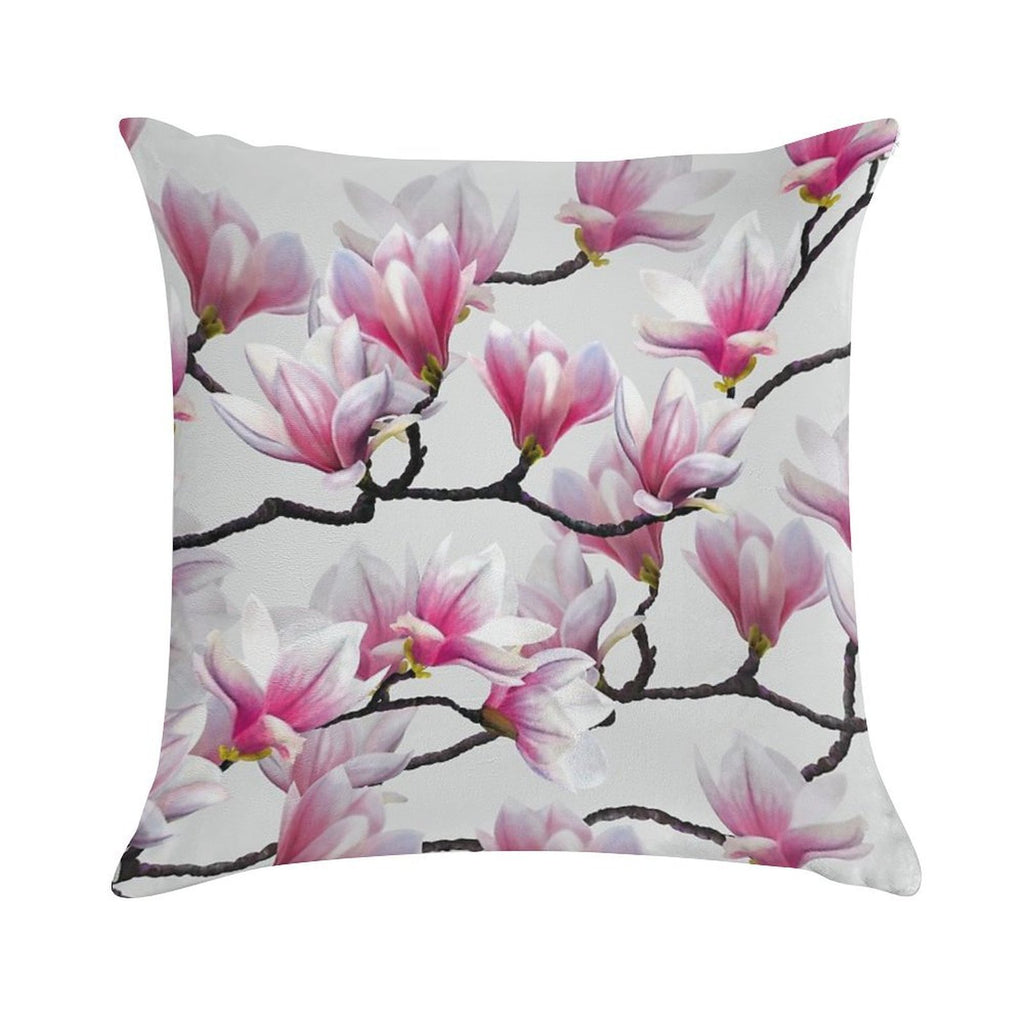 Pink Springtime Magnolia Blossom Soft Luxury Feel Throw Pillow