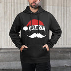 Believe Santa Hat Cap Mustache Funny Kids Family Christmas All-Day Comfort Hoodie