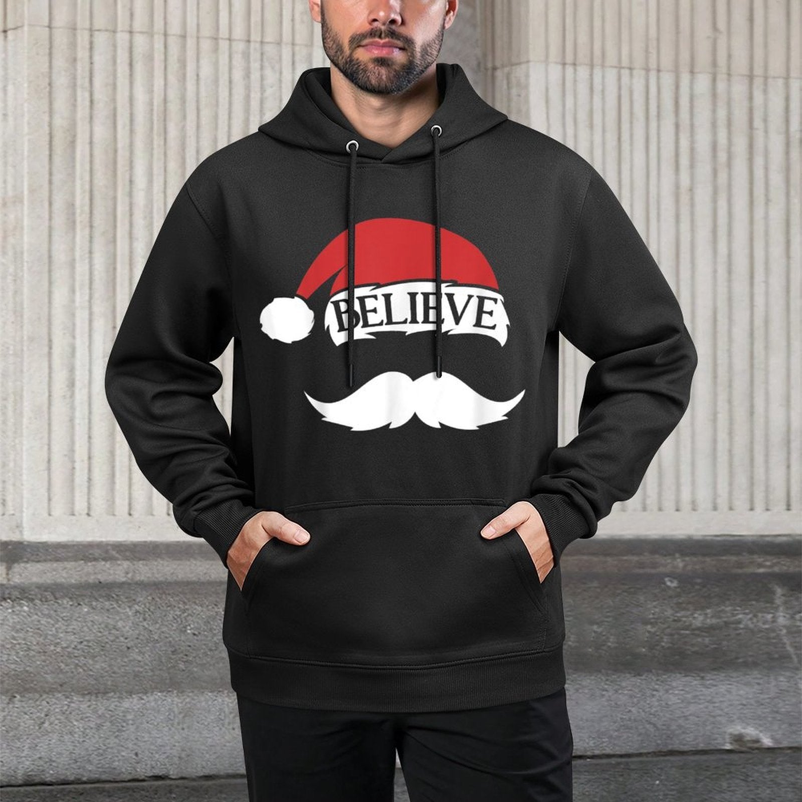 Believe Santa Hat Cap Mustache Funny Kids Family Christmas All-Day Comfort Hoodie