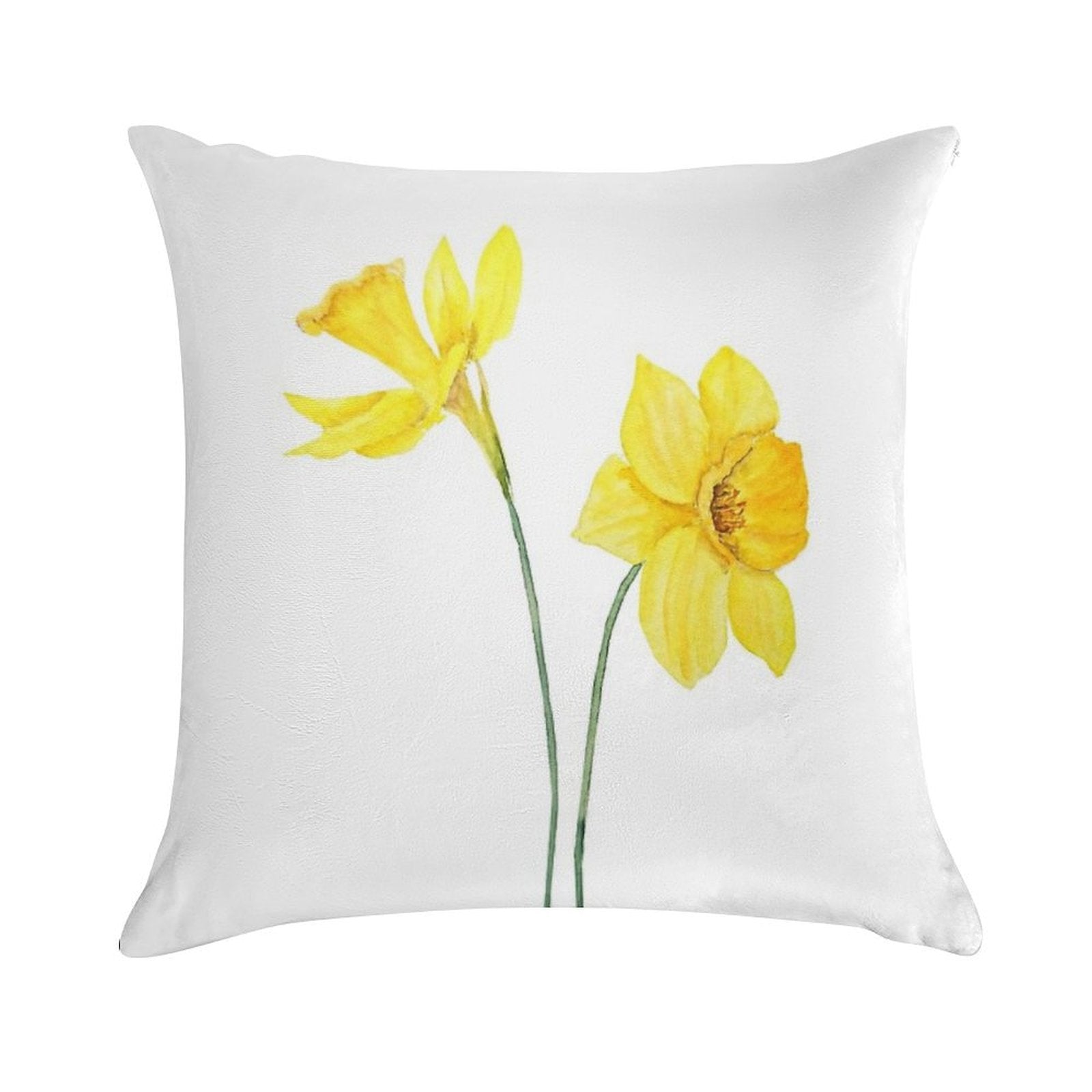Hand Painted Yellow Daffodils Watercolor Painting Soft Bedroom Essential Throw Pillow