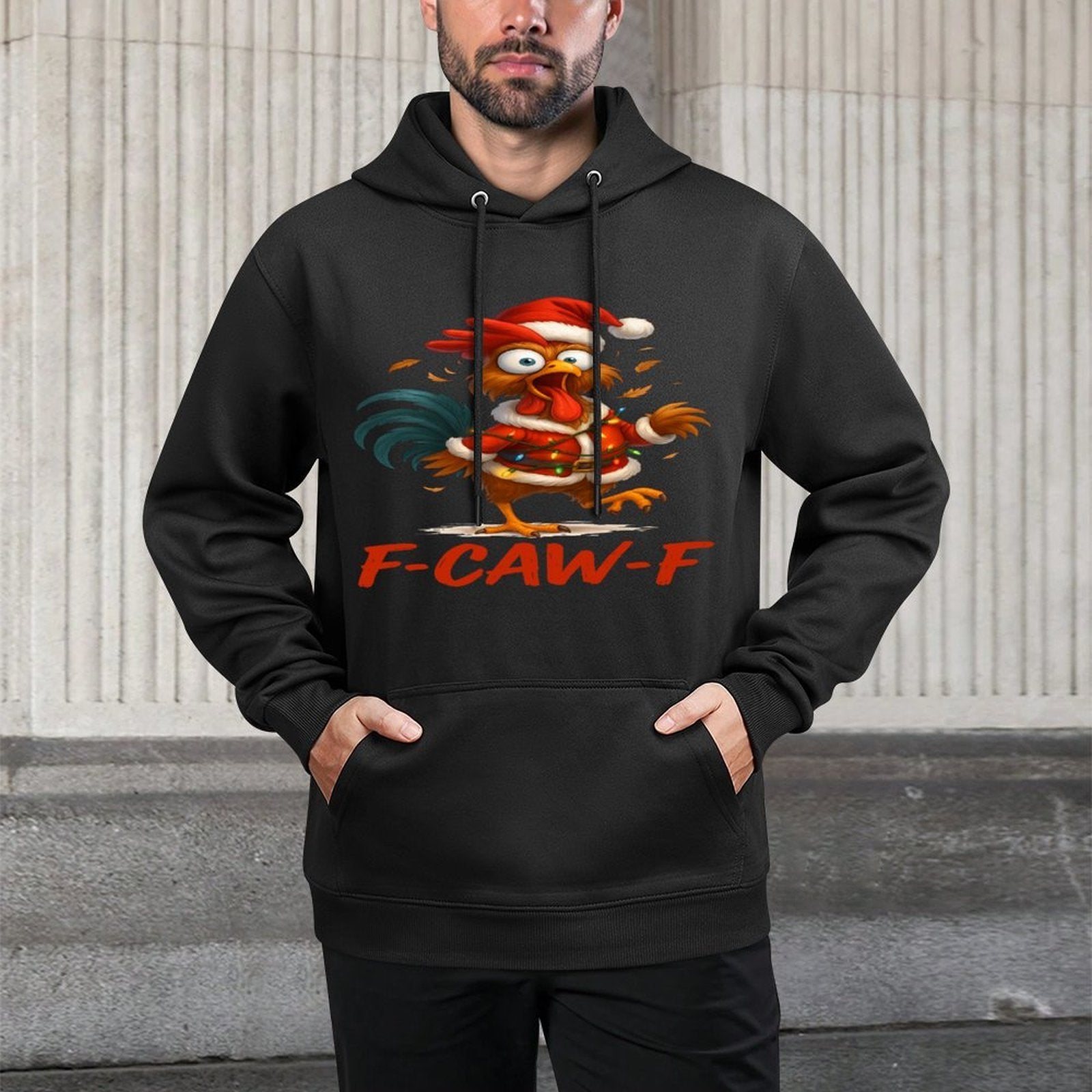 F-Caw-F Funny Chicken Humor Santa Rooster Christmas Lights Sweatshirt Durable Construction Hoodie