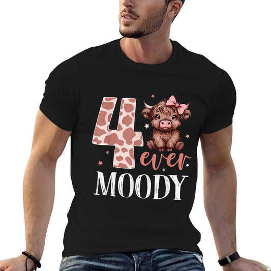 4 Ever Moody Scottish Highland Cow 4th Birthday Girl  Graphic-printed T-Shirt
