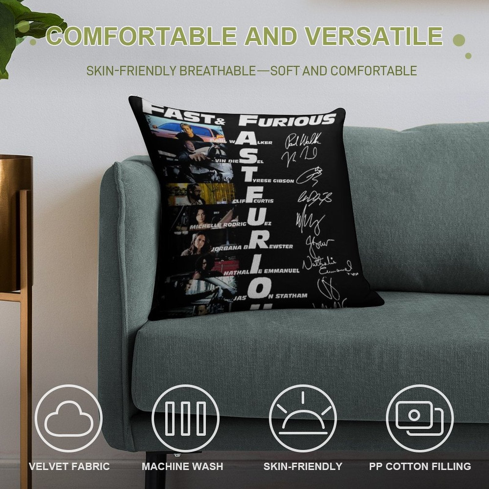 20th Anniversary 2001 2021 Fast Furious Signatures Soft Bedroom Essential Throw Pillow