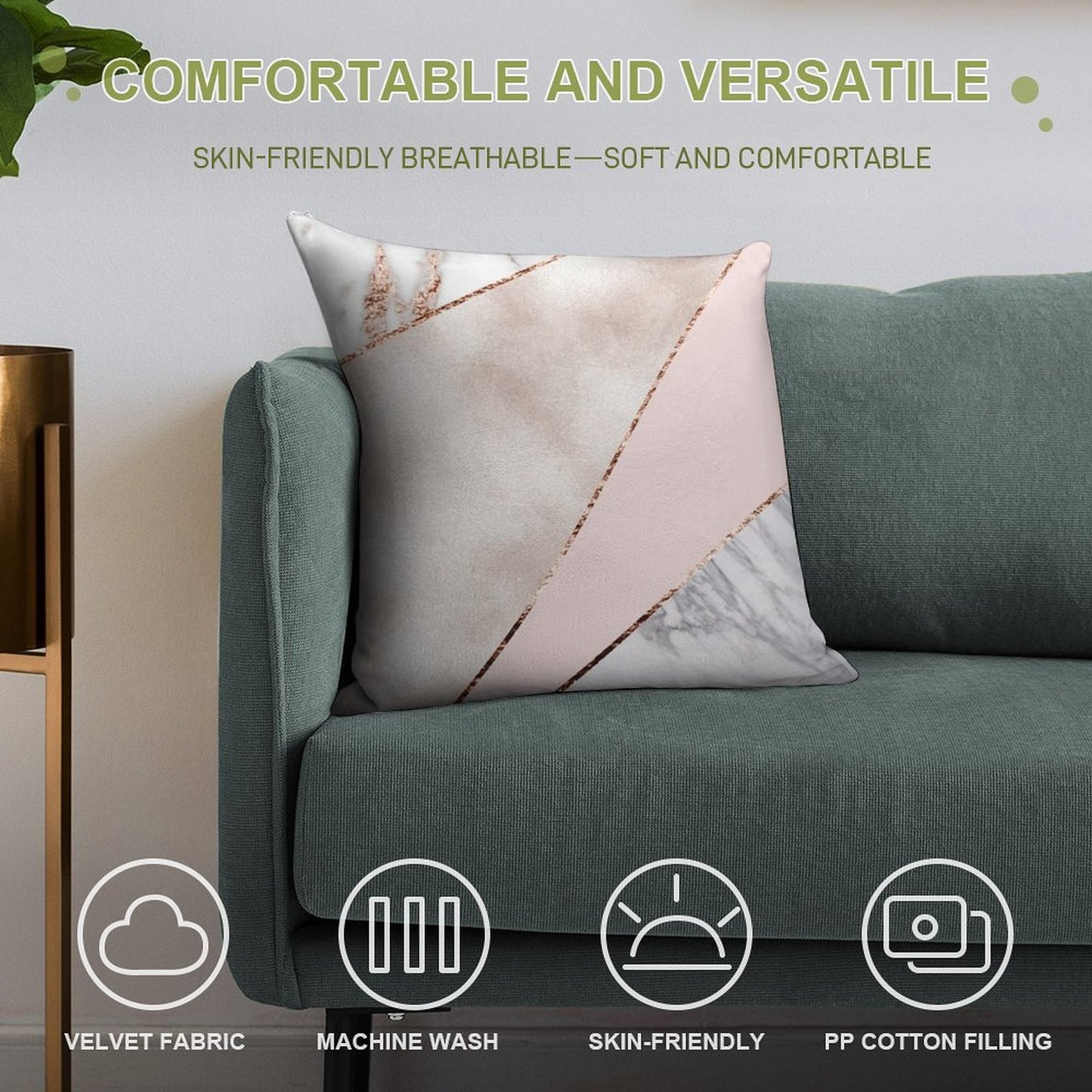 Spliced Mixed Rose Gold Marble Soft Bedroom Essential Throw Pillow